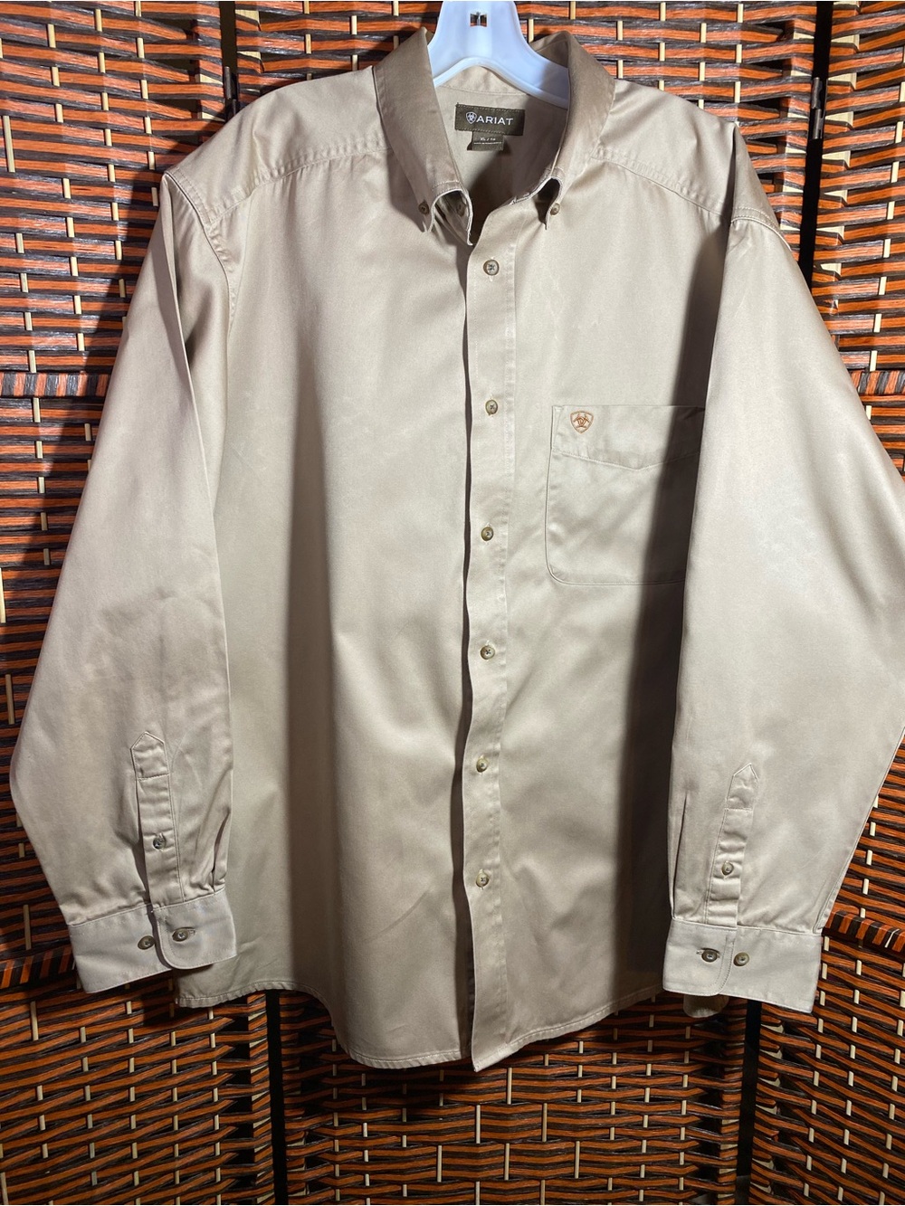 Ariat Men’s Button Down Shirt XL Beige Tan Long Sleeve Western Casual
